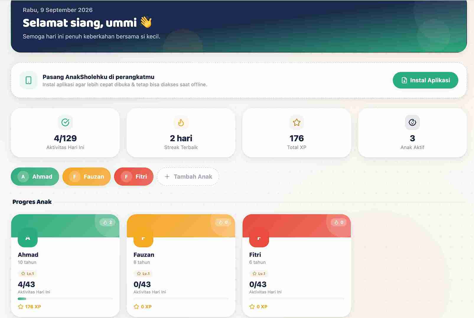 Daftar aktivitas Anak Sholehku